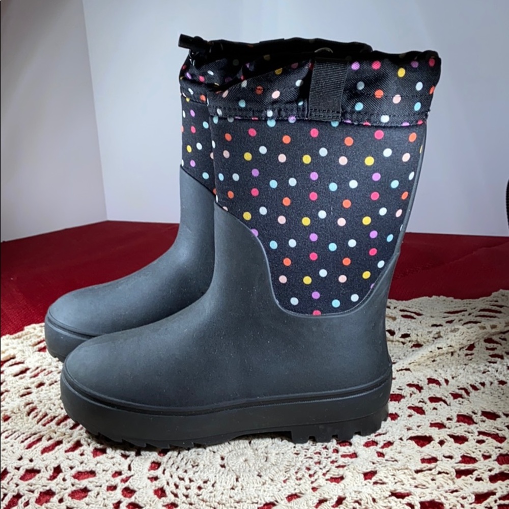 Girls winter boots. Black with colorful polka dots - Picture 3 of 7